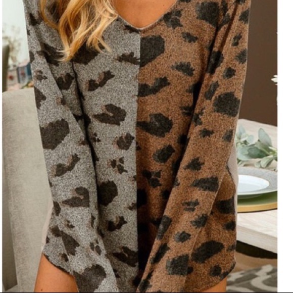 Gray and Mocha Leopard print V-neck soft rib knit. NWT Animal print - Picture 11 of 16